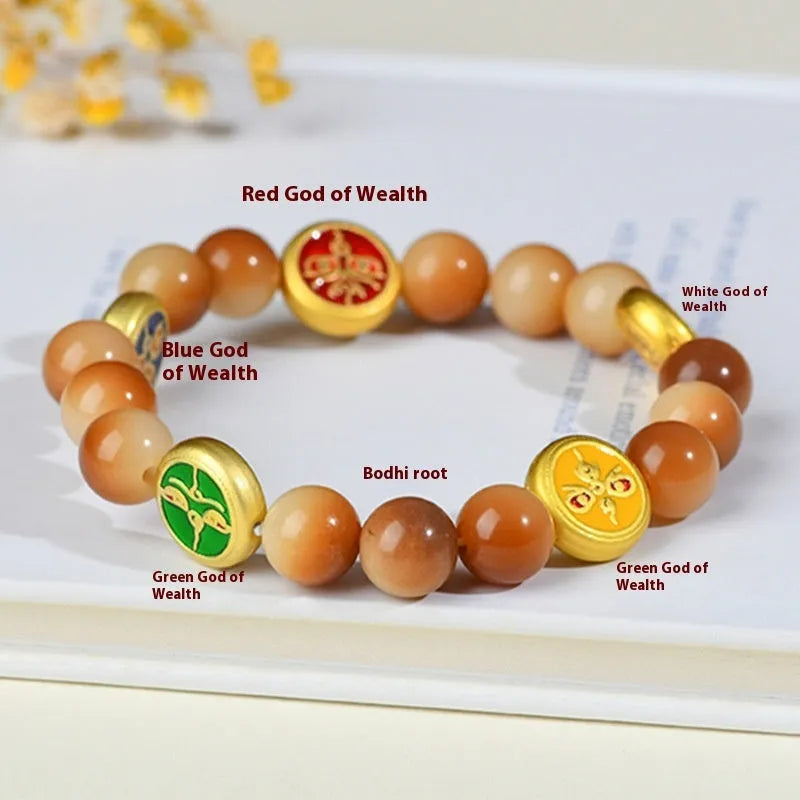 Yellow handmade bodhi seed bracelet with round beads, adjustable 14 to 17 inches, national style for women