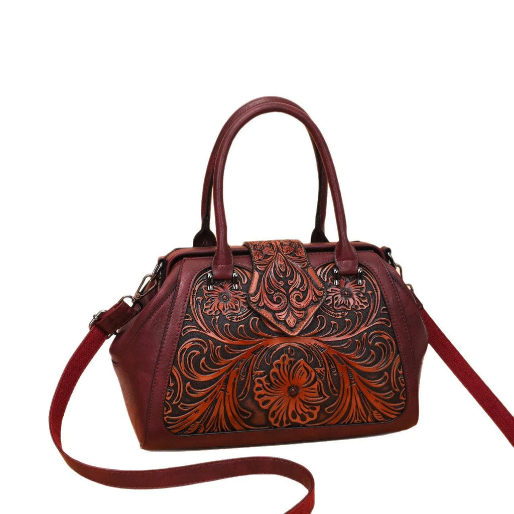 Handmade carved one-shoulder PU women's bag in beige with pillow shape and sandwich pocket