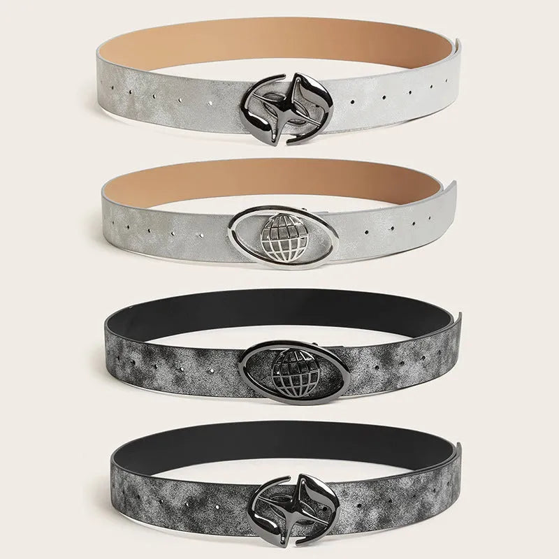 Retro women's belt with oval alloy buckle on thick 4cm PU leather strap in vintage colour options