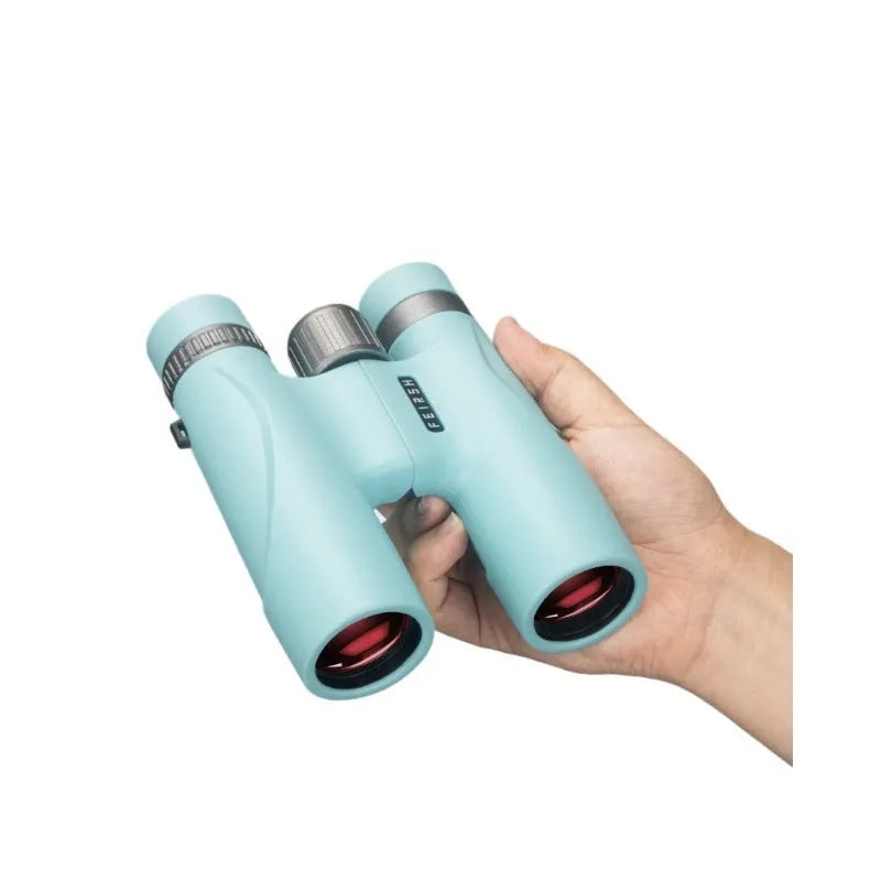 10x32 magnification binoculars with wine red film coating in compact plastic housing
