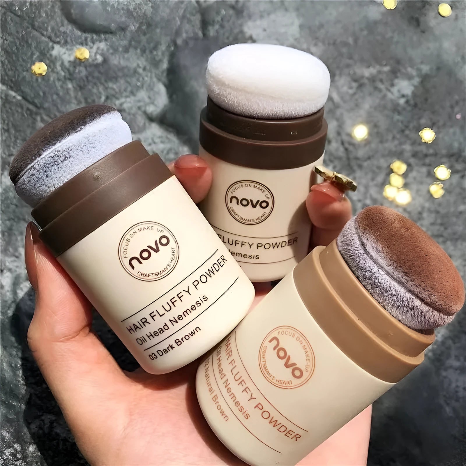 Veejaga mattifying hair and face powder for oil control on bangs and makeup setting