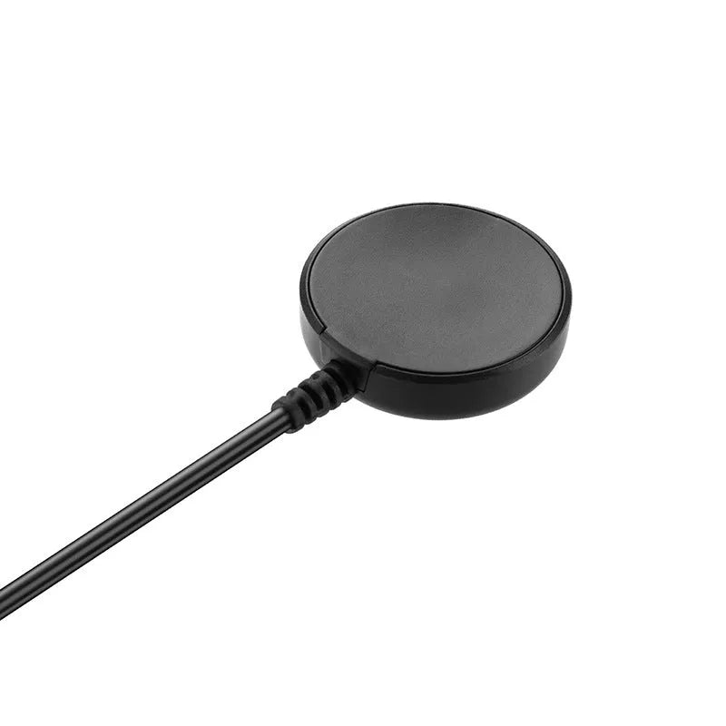 Black plastic USB watch charger with wireless fast charging, compact 34 x 10mm size