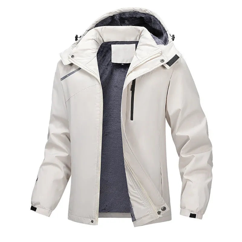 Men's plus size loose fit hooded waterproof coat in army green colour