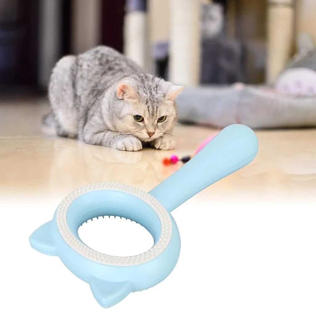 Double-sided pet grooming brush with comfortable handle for cats and dogs