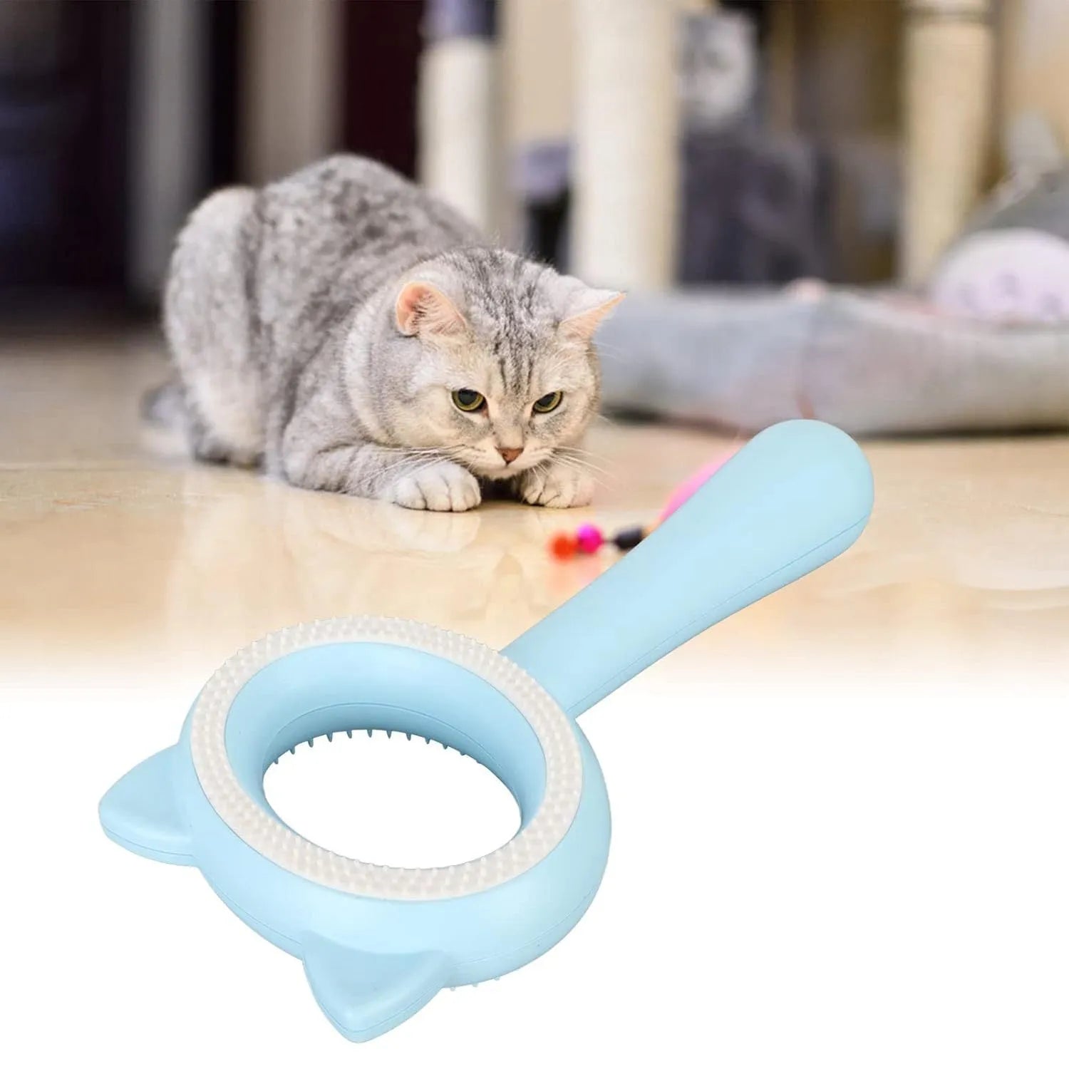 Double-sided pet grooming brush with comfortable handle for cats and dogs