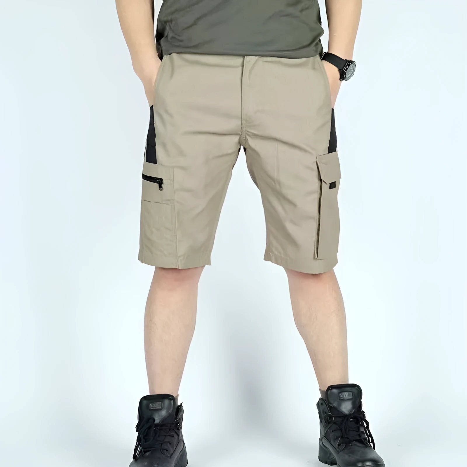 Beetle elastic waist multifunctional camouflage shorts for men and women in green colour