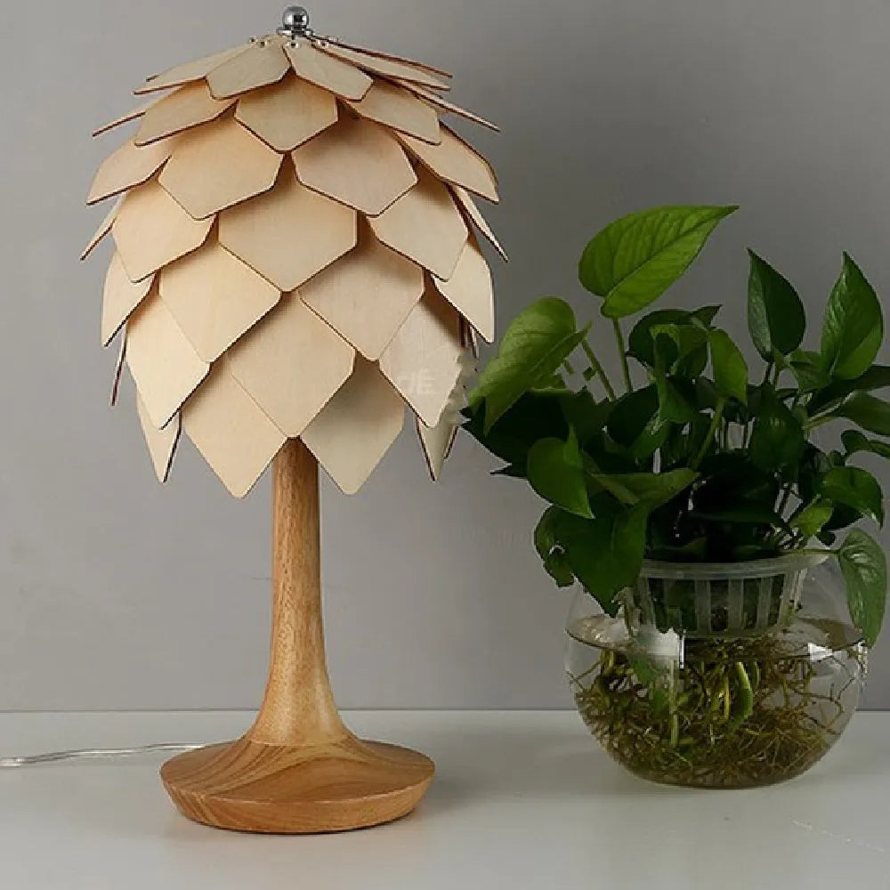 Nordic modern minimalist woodcraft pine cone table lamp 25 cm by 45 cm laser cut
