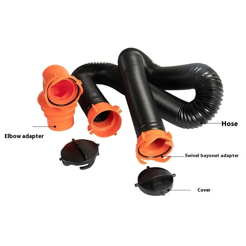 PP 90 degree sewage hose rotary elbow joint on black background showing hose and connector option