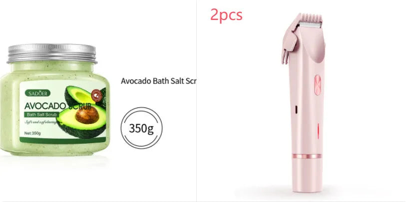 Pink 2 in 1 women's electric hair remover double head shaver with USB cable on white background