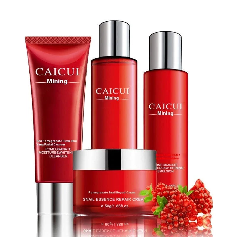 Pomegranate set moisturising cosmetics skincare products face wash toner lotion facial cream red packaging