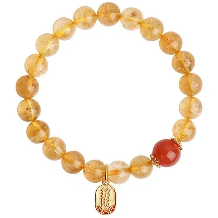 Natural red agate bracelet with gold ruby accent, polished beads, available in 6mm 8mm or 10mm size