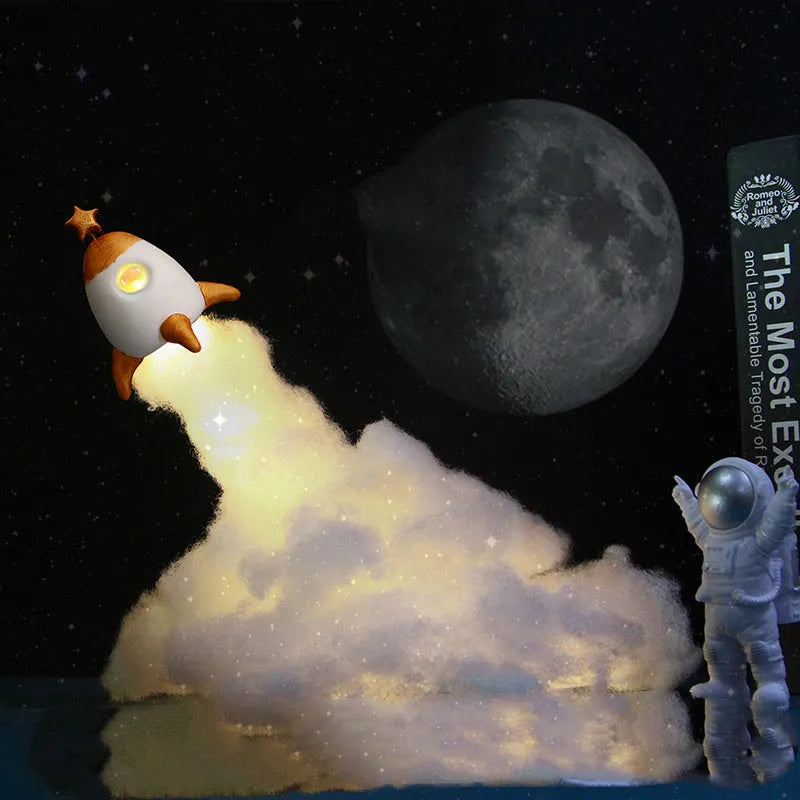 DIY astronaut rocket LED night light craft kit with 19cm base and warm string lights