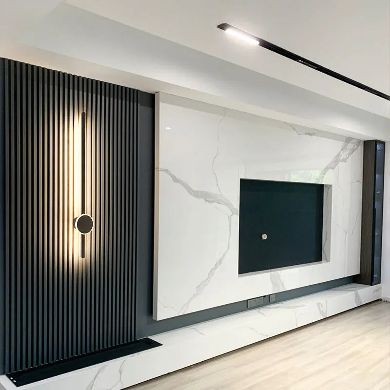 Modern minimalist grid-free pole gate wall lamp with three-color LED acrylic shade left configuration for bedside