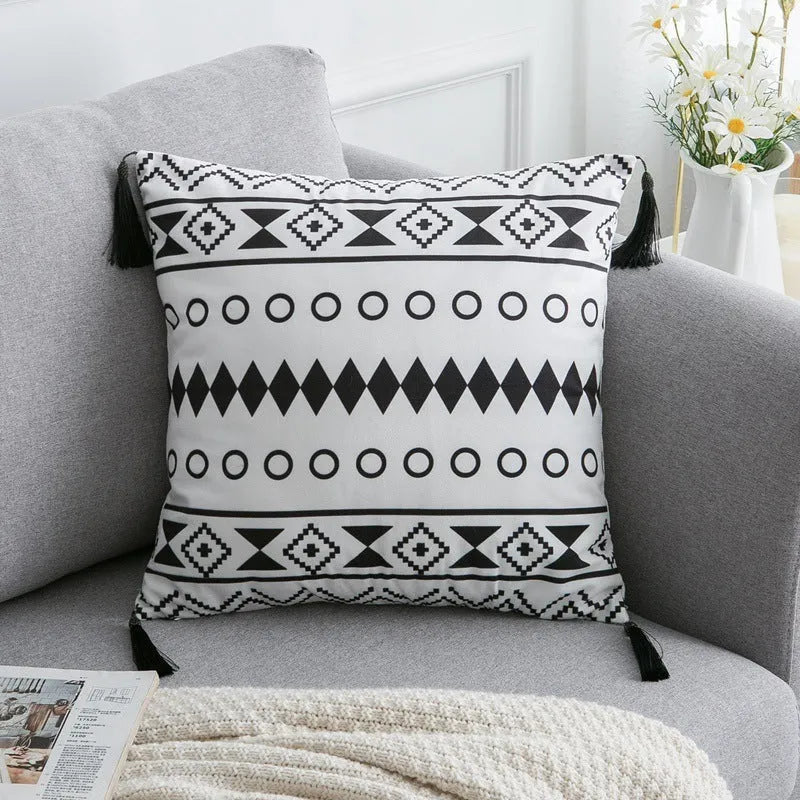 Bohemian national throw pillow pillowcase in light gray, 30x50cm, polyester fibre, for living room decor