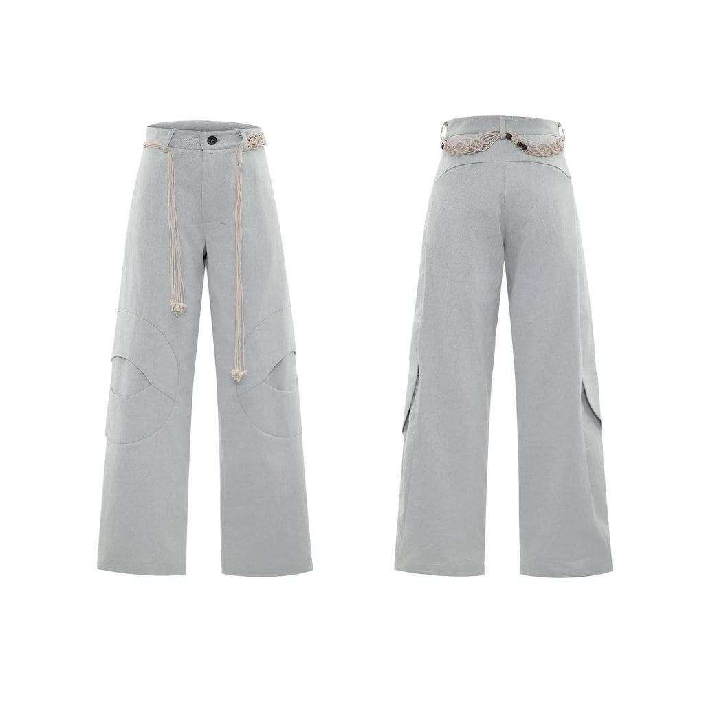 Cotton straight-leg men's trousers with heavy 3D stitching and micro-elastic construction in dark colours