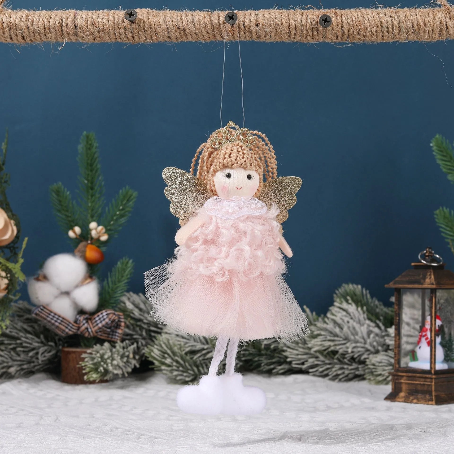 Christmas angel cloth pendant hair accessory in white, pink, and khaki colour options