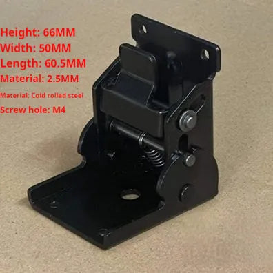 Furniture folding hinge showing angular adjustment from 0 to 90 degrees with self-locking mechanism