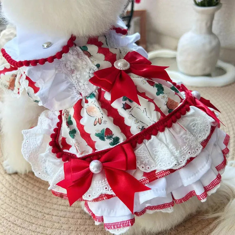 Polyester dog dress with rabbit skirt in princess style for small to medium female pets