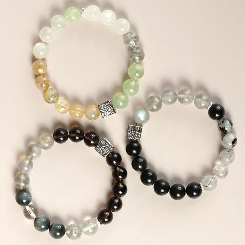 Chinese style couple crystal bracelet with 10mm geometry shape in khaki colour variations
