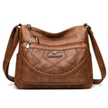 Soft PU leather shoulder bag with sandwich pocket and horizontal square design