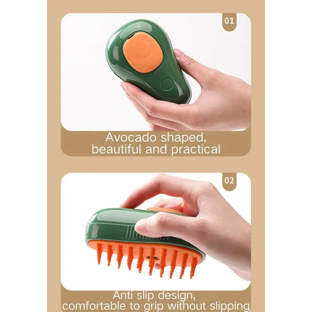 Green and white cat steam brush with water spray function and silicone massage teeth for pet grooming