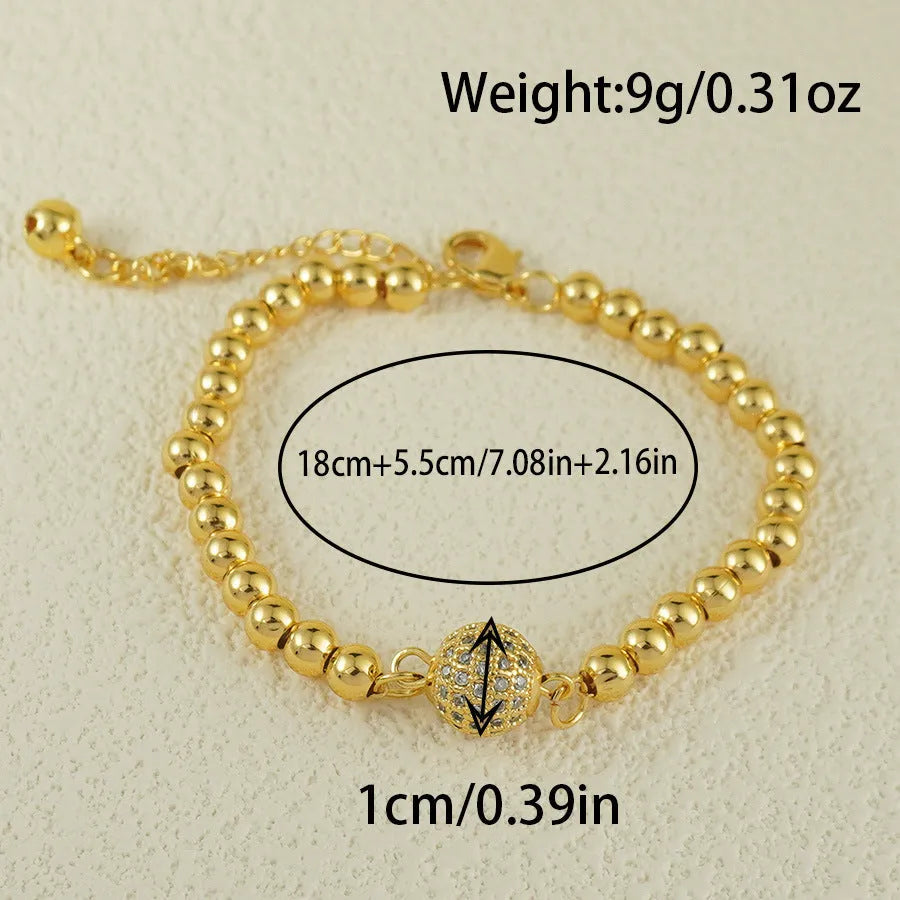 Women's electroplated copper bracelet with heart shape and round ball zircon in Arabic style design