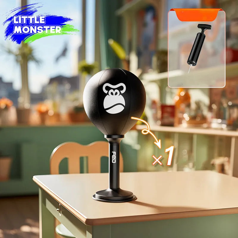 Boxing desktop speed ball in vertical stand with PU sphere, Cool Bear style, on a desk