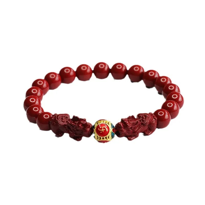 Cinnabar double pixiu women's bracelet 8mm purple gold sand leather animal zodiac carving