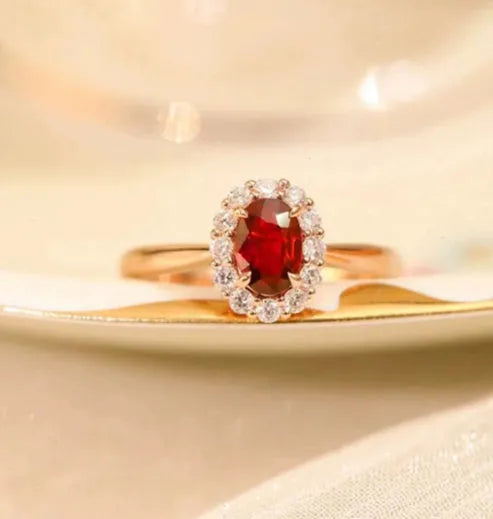 Gold Pigeon silver plated ring with red blood gemstone and floral design for women