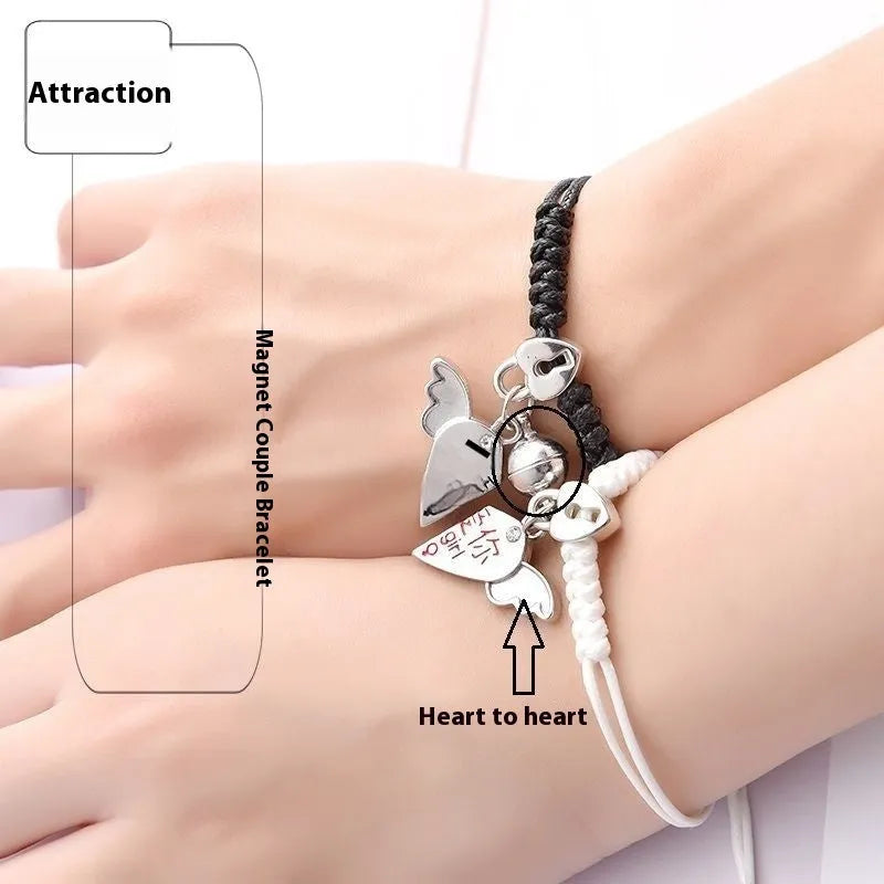 Magnetic couple bracelets with alloy construction and various design options including love symbols and animal patterns