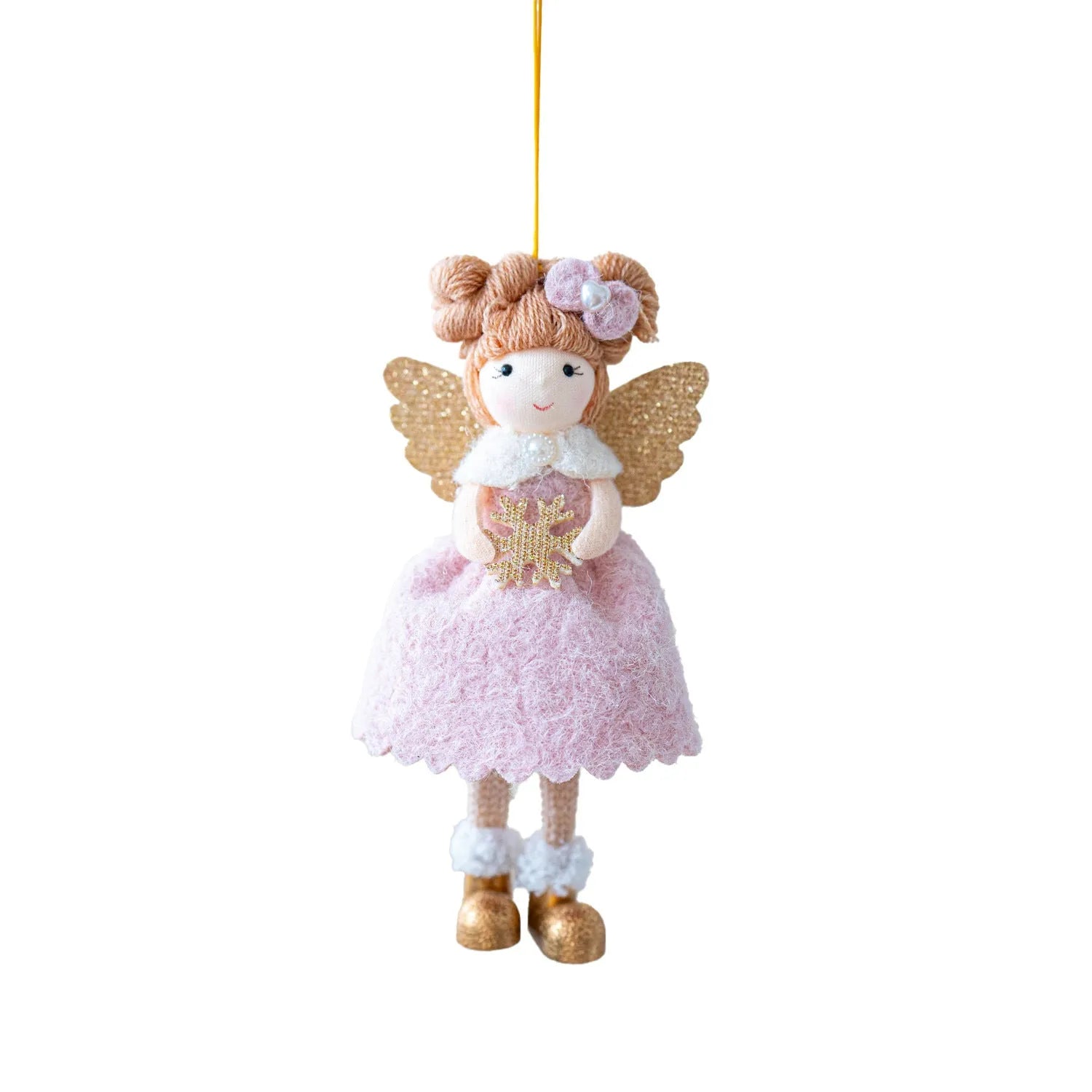 Pink and white cloth Christmas angel wings plush pendant ornament