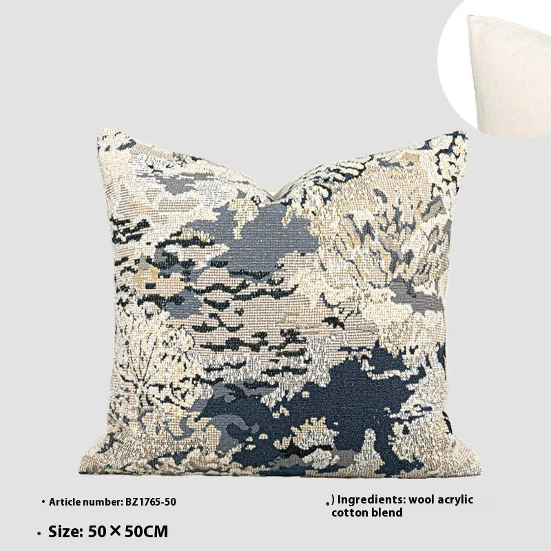 Chinese style decorative cushion pillow with floral French antique blue abstract artistic pattern