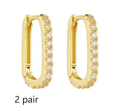 S925 sterling silver oval zircon clip earrings with geometric design in yellow and white colour options