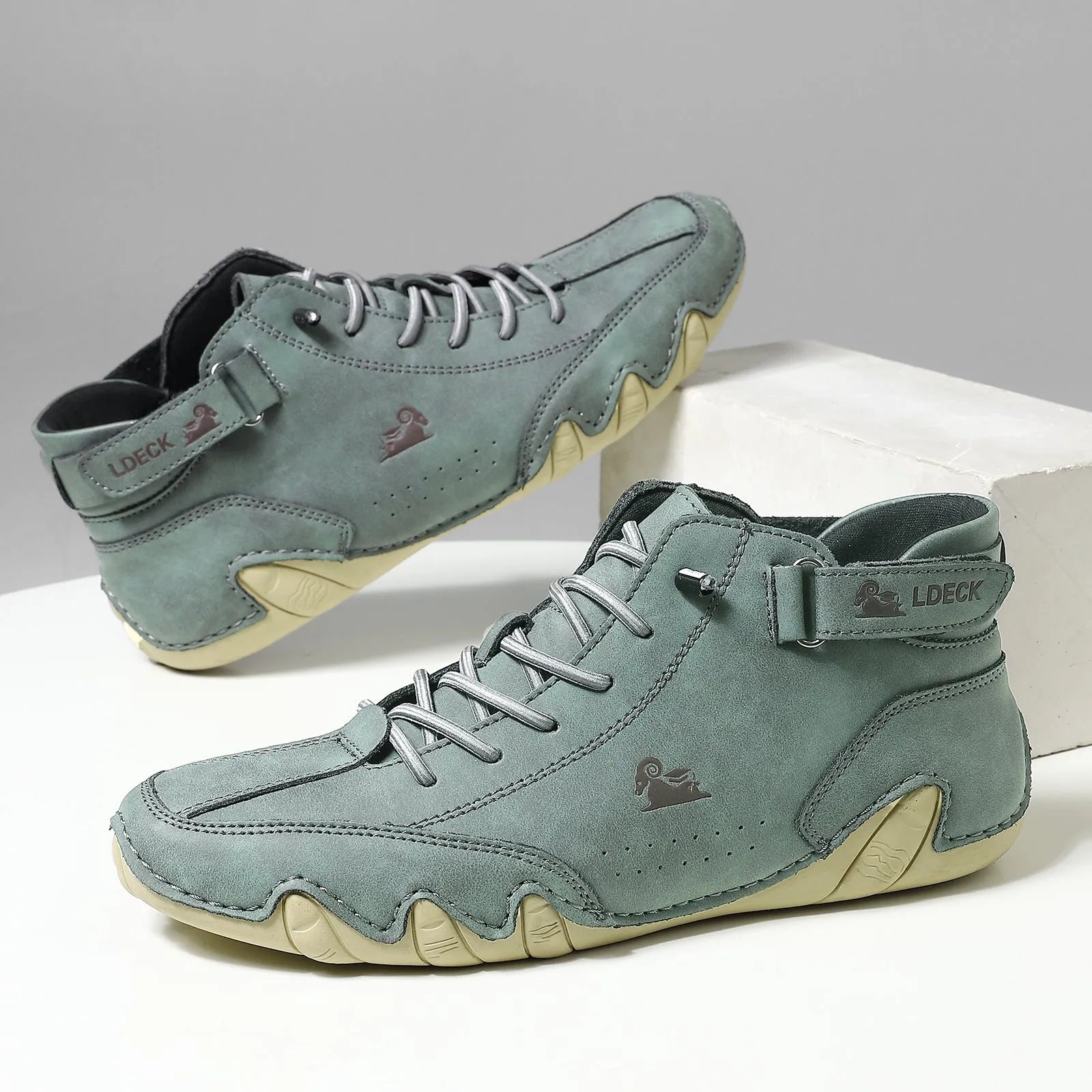 Octopus men's high top casual shoes in khaki colour with a round toe and mid-calf height.
