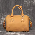 New handmade first layer cowhide Boston bag in brown yellow with sewing thread detailing, single shoulder strap, and open outer pocket