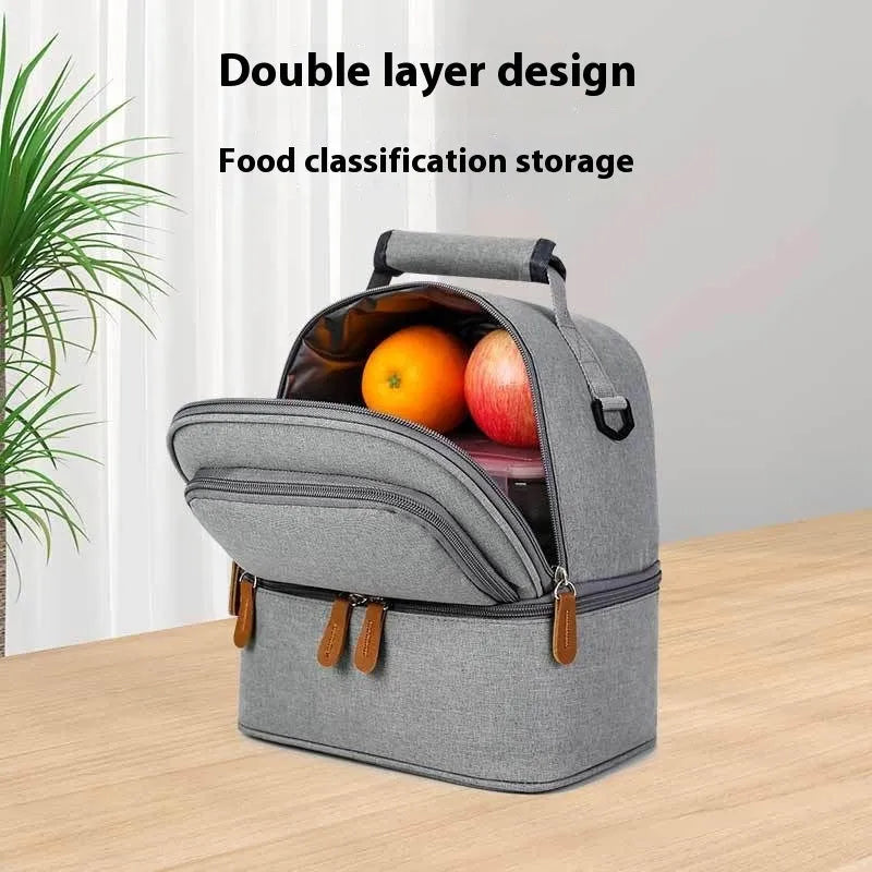 Women's Gray thermal insulation backpack with Oxford cloth exterior and curved shoulder strap