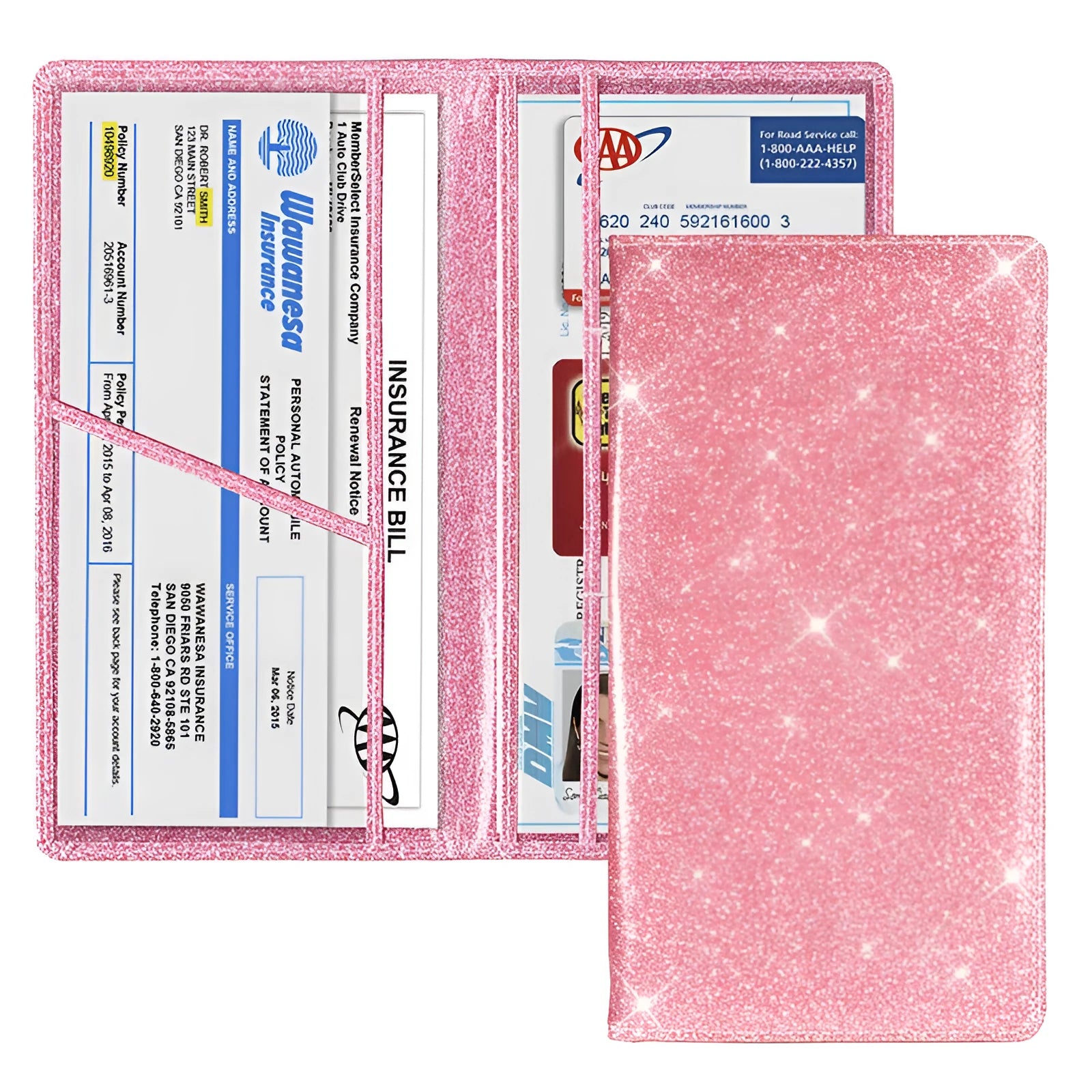 Purple PU leather car insurance document wallet with letter pattern, 24x12.8x1cm