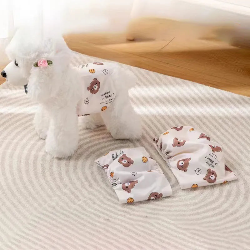 Reusable dog diaper belly band with cartoon paw print design, male dog sanitary pant, leakproof polyester with fastener tape