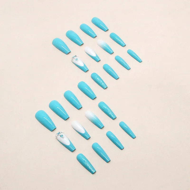 Smart blue diamond colour long ballet artificial nail art patches with glue