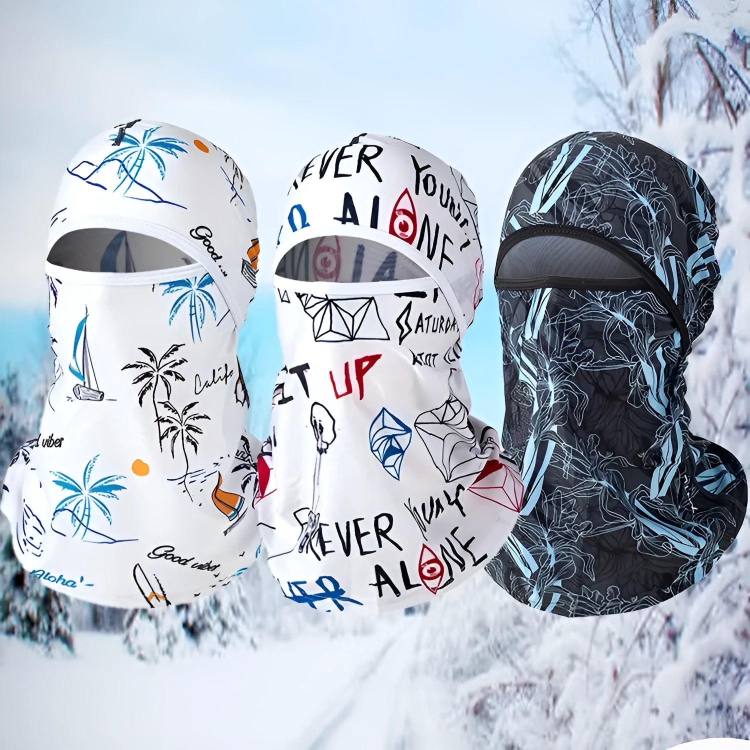 Cotton motorcycle head cover with dome cap design shown in multiple colour options including patterned variations.