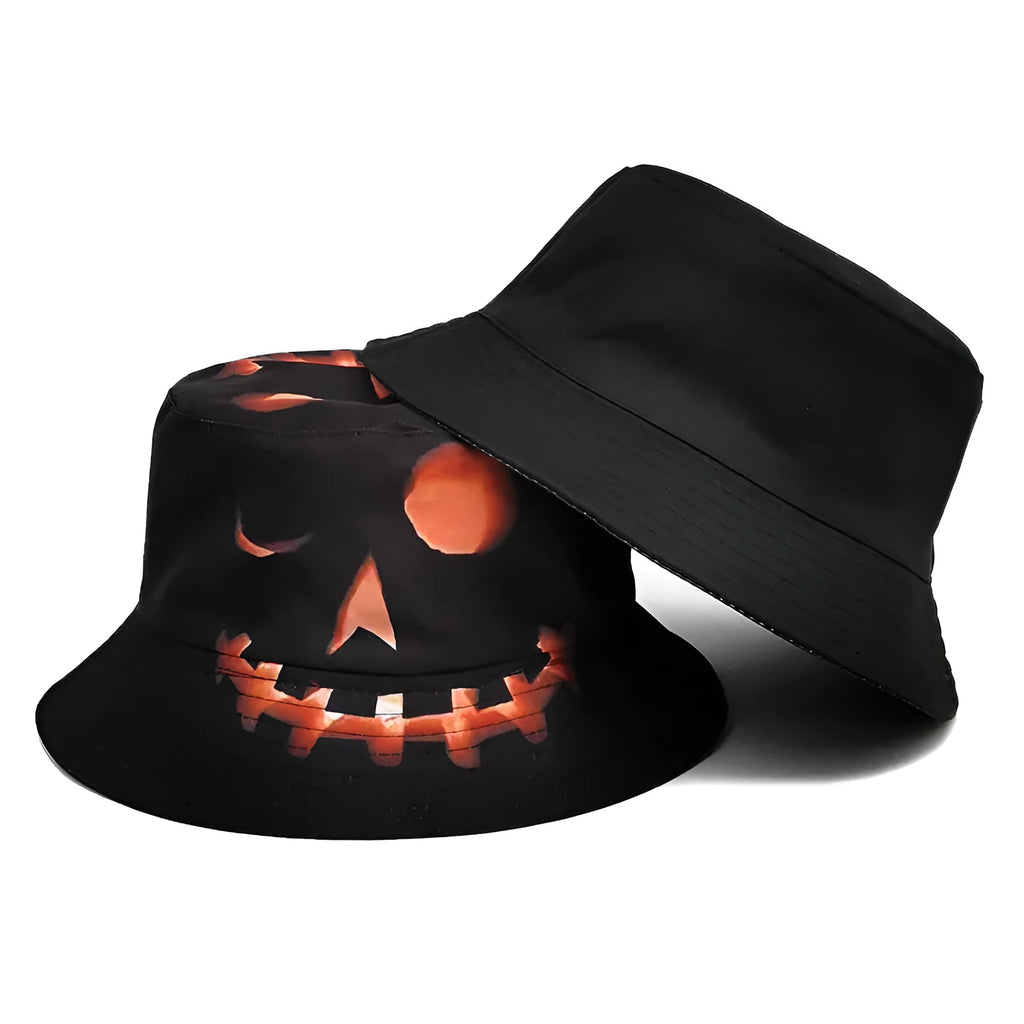 Creative cartoon pumpkin grimace printed polyester fisherman hat with flat top crown size M 56-58cm