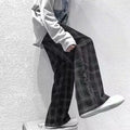 Japanese retro loose straight plaid trousers in black and green, mid waist, polyester fibre, sizes S to 3XL
