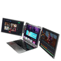 14-inch dual-screen portable monitor with IPS panel and black finish, showing wall-mounted setup for laptop expansion