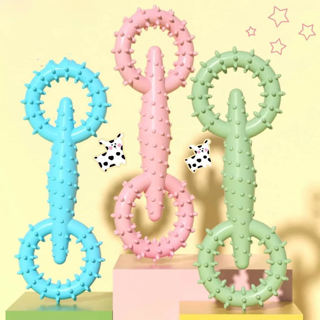 Blue TPR rubber dog chew ring toy for puppy teething, 16 cm diameter.