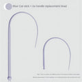 Blue simulated mouse tail cat teaser toy with long silicone tail and ABS handle on a white background.