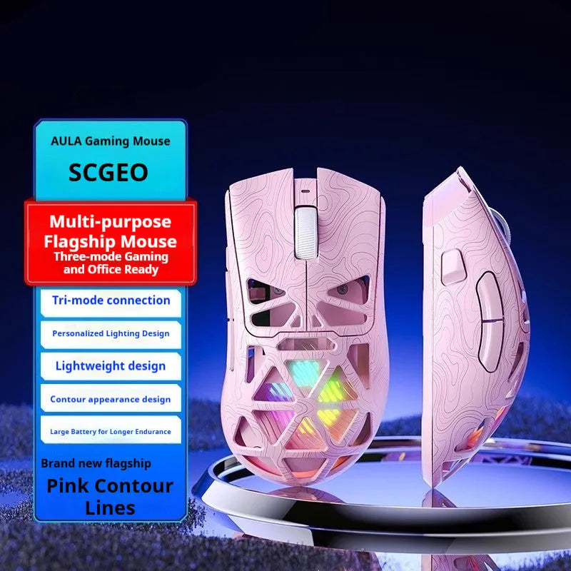 Three-mode wireless mouse hollowed-out design, black contour option, with optical sensor, 122x64x40mm