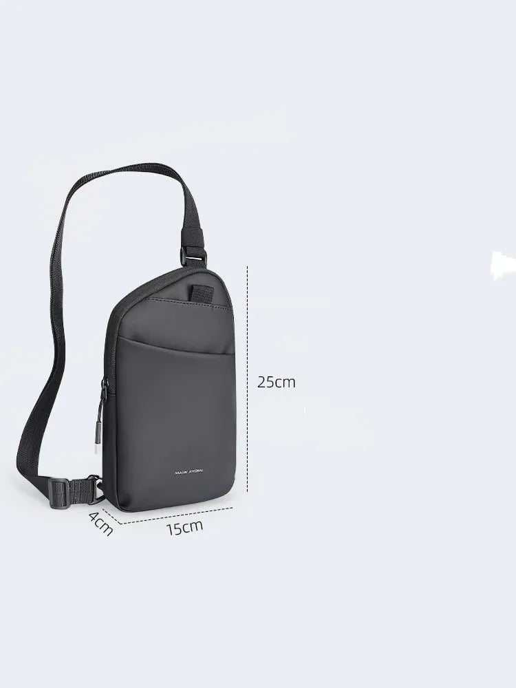 Men's black Oxford cloth crossbody bag with reinforced stitching and simple design