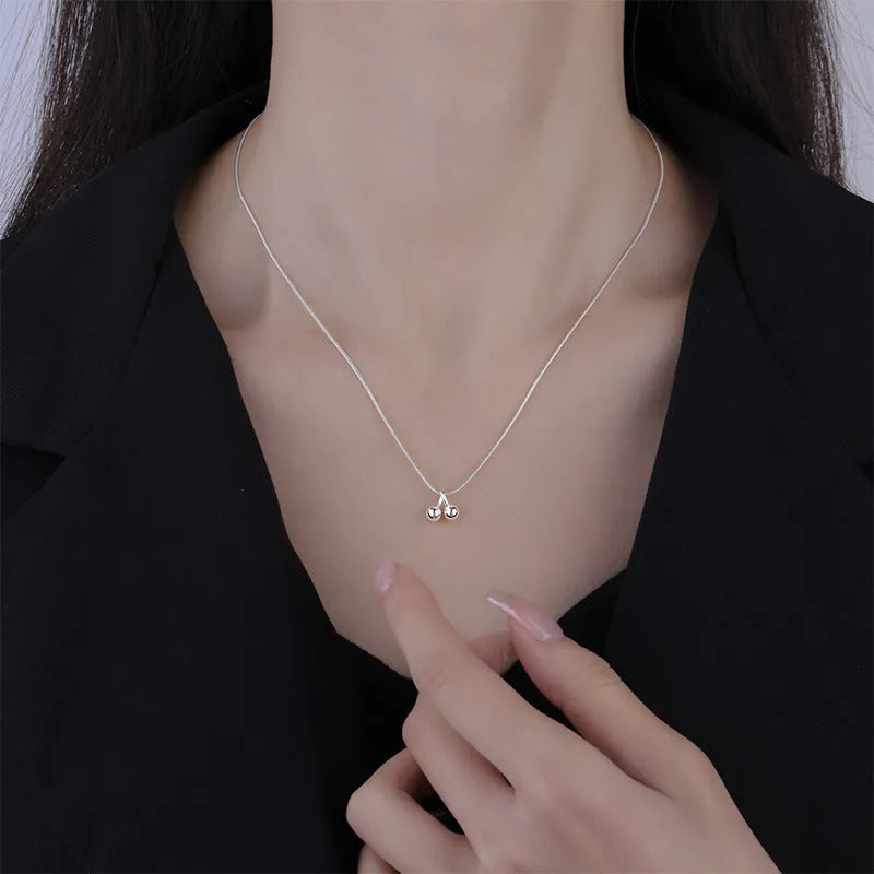 Silver cherry necklace for women with adjustable snake bones chain and 925 silver pendant