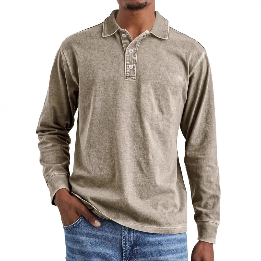 Men's pure cotton polo shirt with distressed lapel detailing in Army Green colour