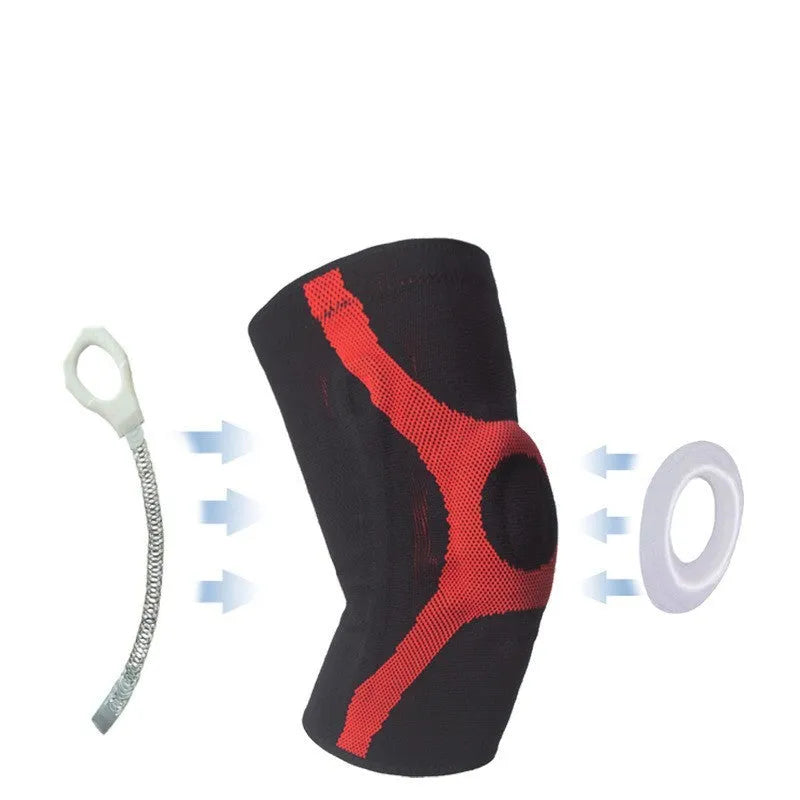 Silicone sports kneecap for running and climbing in red colour with non-slip design